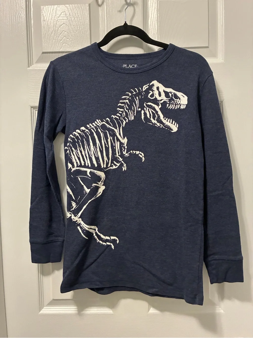 Place Navy Blue Long Sleeve Tee with White Dinosaur Skeleton Graphic